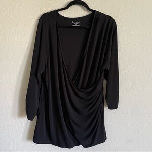Lane Bryant Black Draped faux wrap Women's Top size 26/28 4X stretch comfort